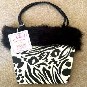 Two’s Company pocketbook notebook by Elissa Held, faux fur, braided cord handle